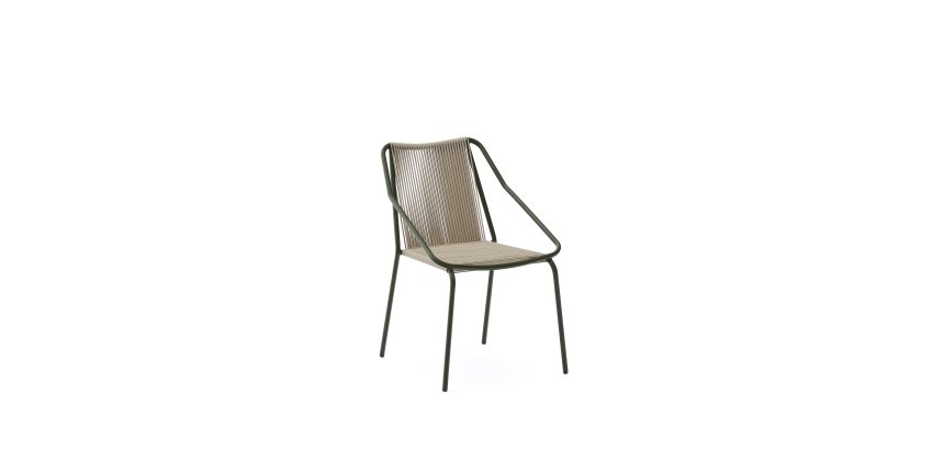 Zivia outdoor chair in ecru rope cord and green galvanised steel
