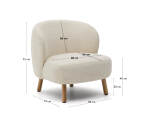 Fauteuil Ulit en tissu effet bouclette blanc et pieds en bois de hêtre finition naturelle