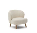 Fauteuil Ulit en tissu effet bouclette blanc et pieds en bois de hêtre finition naturelle