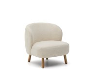Fauteuil Ulit en tissu effet bouclette blanc et pieds en bois de hêtre finition naturelle