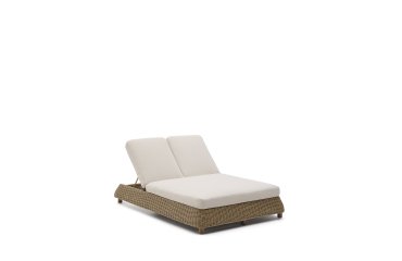 Transat double Meria en rotin synthétique et pieds en bois d’acacia