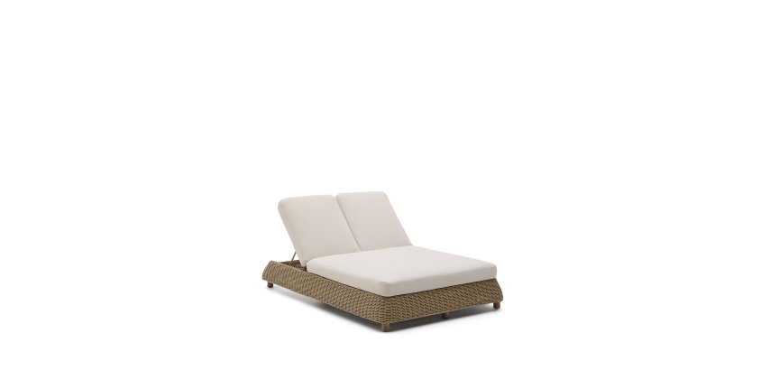 Double synthetic rattan Meria sunbed with acacia wood legs