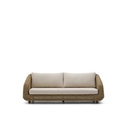 Divano Meria a 3 posti in rattan sintetico e gambe in legno massiccio di acacia 100% FSC 208 cm