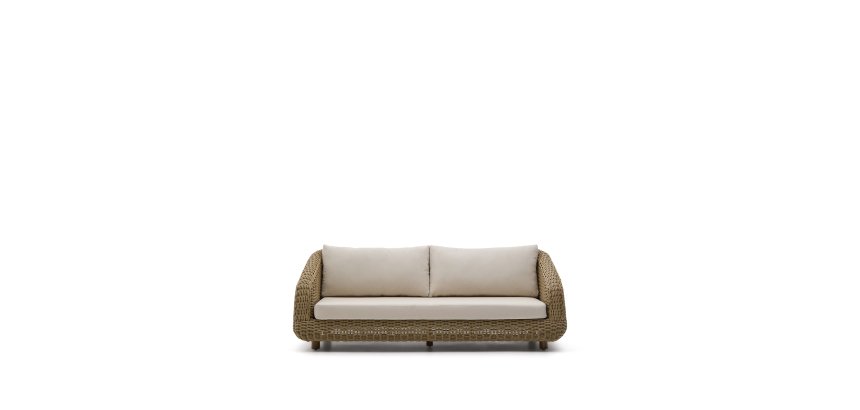 Canapé Meria 3 places en rotin synthétique et pieds en bois d’acacia 208 cm