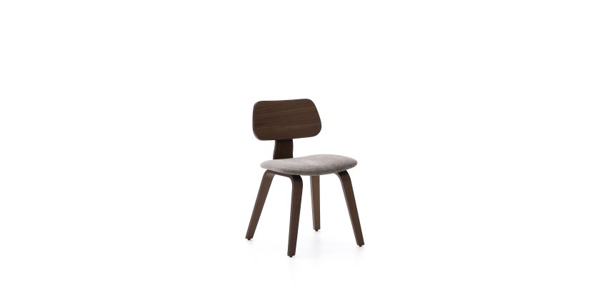 Sedia Gena in impiallacciatura di noce e chenille beige