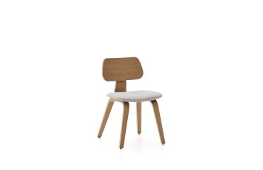 Sedia Gena in impiallacciatura di rovere e chenille beige
