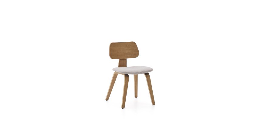 Sedia Gena in impiallacciatura di rovere e chenille beige
