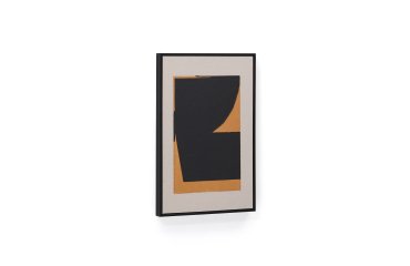 Tableau abstrait Zernu en lin orange et noir peint à la main 42 x 65 cm