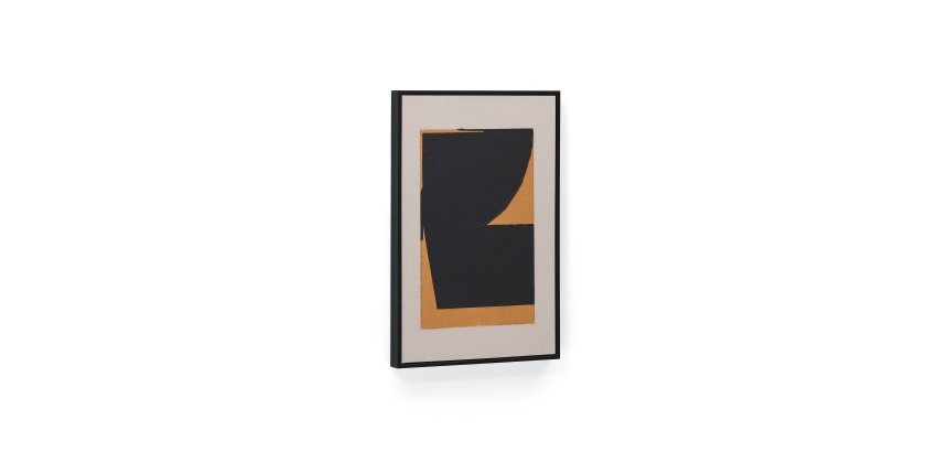 Tableau abstrait Zernu en lin orange et noir peint à la main 42 x 65 cm