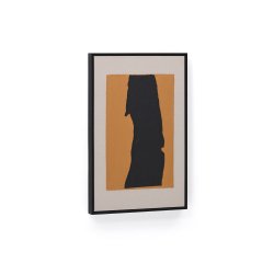 Tableau abstrait Zernu en lin orange et noir peint à la main 42 x 65 cm