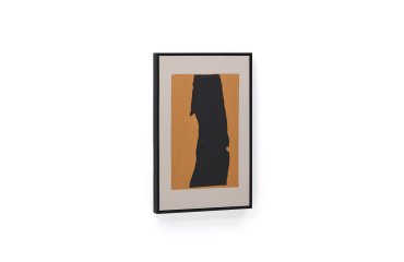 Tableau abstrait Zernu en lin orange et noir peint à la main 42 x 65 cm