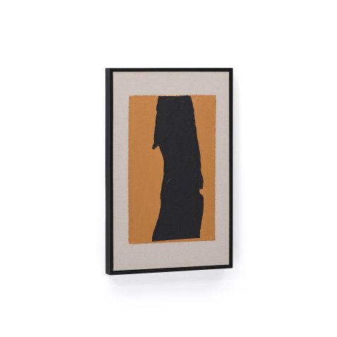 Tableau abstrait Zernu en lin orange et noir peint à la main 42 x 65 cm