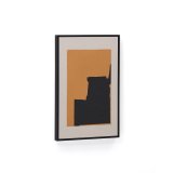 Tableau abstrait Zernu en lin orange et noir peint à la main 42 x 65 cm