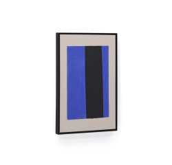 Quadro astratto Zernu dipinto a mano in lino blu e nero linea verticale 42 x 65 cm