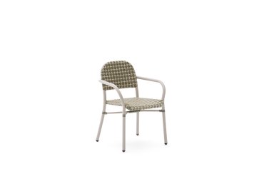 Tuccia beige and green stackable chair in aluminium and synthetic rattan