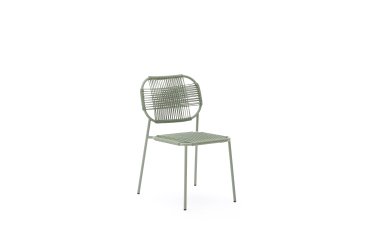 Talaier stackable outdoor chair made from synthetic cord and galvanised turquoise steel