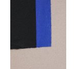 Tableau abstrait Zernu en lin bleu et noir ligne verticale peint à la main 42 x 65 cm