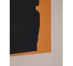 Tableau abstrait Zernu en lin orange et noir peint à la main 42 x 65 cm