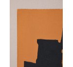 Tableau abstrait Zernu en lin orange et noir peint à la main 42 x 65 cm