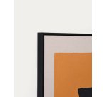 Tableau abstrait Zernu en lin orange et noir peint à la main 42 x 65 cm