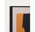 Tableau abstrait Zernu en lin orange et noir peint à la main 42 x 65 cm