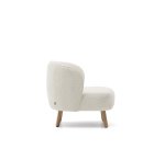 Fauteuil Ulit en tissu effet bouclette blanc et pieds en bois de hêtre finition naturelle