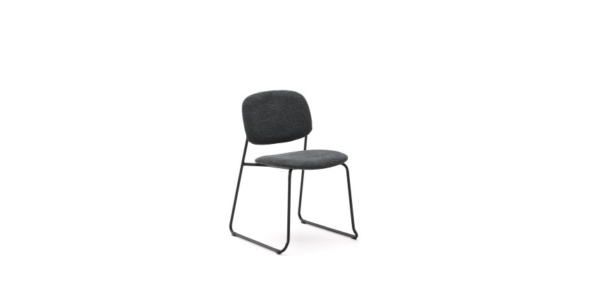 Chaise empilable Meli en chenille grise et pieds en métal gris