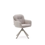 Chaise pivotante Lexa en tissu chenille beige et pieds en acier finition beige
