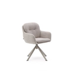 Lexa swivel chair in beige chenille and steel legs in a beige finish