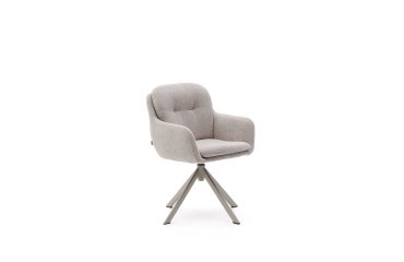 Lexa swivel chair in beige chenille and steel legs in a beige finish