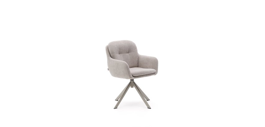 Chaise pivotante Lexa en tissu chenille beige et pieds en acier finition beige