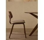 Chaise Gena en placage noyer et chenille beige