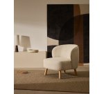 Fauteuil Ulit en tissu chenille beige et pieds en bois de hêtre finition naturelle