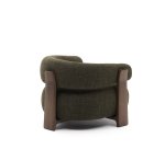 Fauteuil Granite en tissu chenille vert et pieds en bois de frêne finition noyer