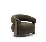 Fauteuil Granite en tissu chenille vert et pieds en bois de frêne finition noyer