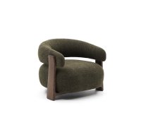 Granite green chenille armchair with solid ash wood legs in a walnut finish