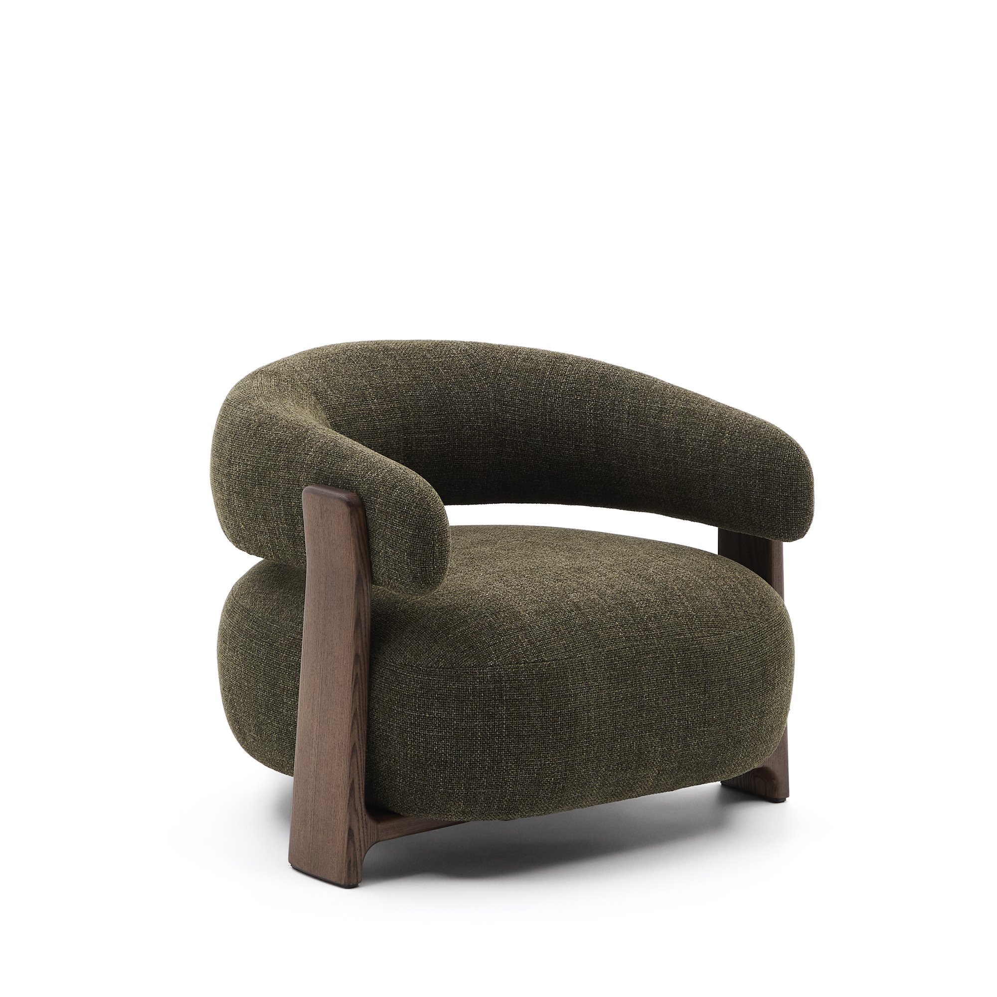 DE_Fauteuil Granite en tissu chenille vert et pieds en bois de frêne finition noyer FSC 100 %