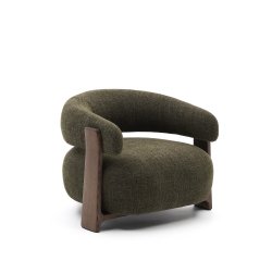 Poltrona Granite ciniglia verde e piedi in legno massello di frassino finitura noce