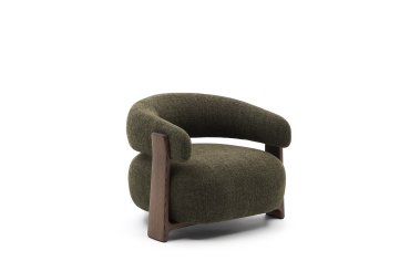 Granite green chenille armchair with solid ash wood legs in a walnut finish FSC 100%