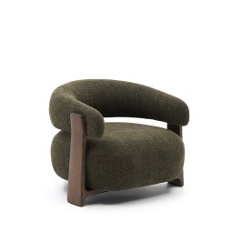 Granite green chenille armchair with solid ash wood legs in a walnut finish FSC 100%