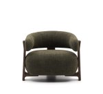 Fauteuil Granite en tissu chenille vert et pieds en bois de frêne finition noyer
