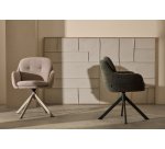 Chaise pivotante Lexa en tissu chenille beige et pieds en acier finition beige