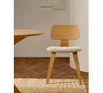 Sedia Gena in impiallacciatura di rovere e chenille beige