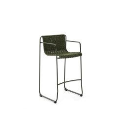 Tabouret empilable Maurina en acier galvanisé vert avec corde verte 74,5 cm