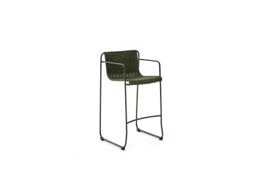 Maurina stackable stool in green galvanised steel and green rope cord 74,5cm