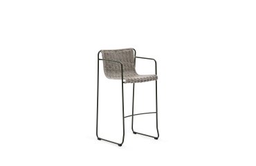 Maurina stool in green galvanised steel and ecru and grey rope cord 74,5cm