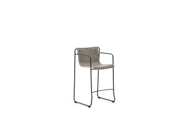 Maurina stool in green galvanised steel and ecru and grey rope cord 64,5cm