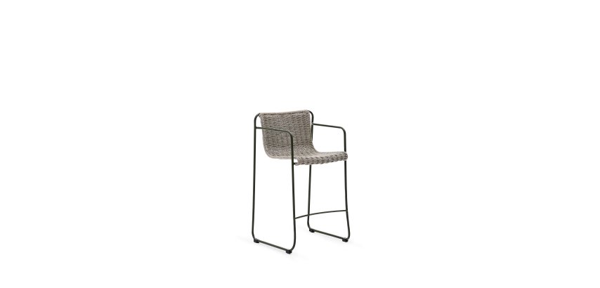 DE_Tabouret Maurina en acier galvanisé vert et corde écrue et grise 64,5 cm