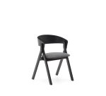 Godia chair in ash veneer with a black finish and grey chenille
