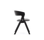 Godia chair in ash veneer with a black finish and grey chenille